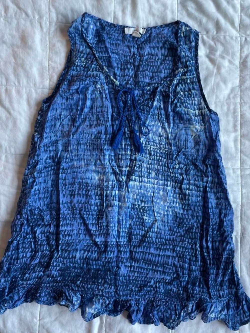 BLL New York Blue Shibori Tie Dye Ruffled Tank Top - XS